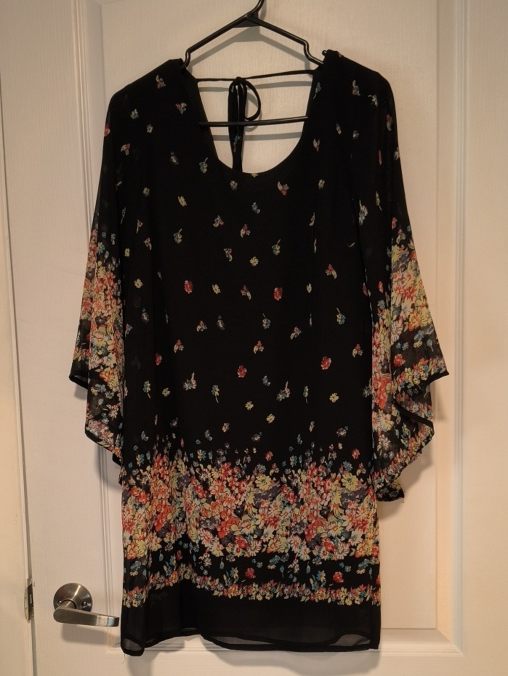 Floral Border Black Women's Tunic Top